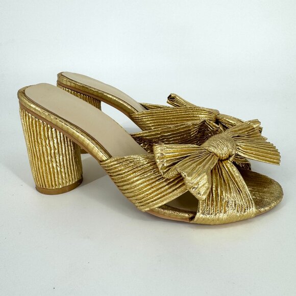 Vimisao Chunky Block Heeled Sandals with Bow Metallic Gold Size 39 - Picture 1 of 7
